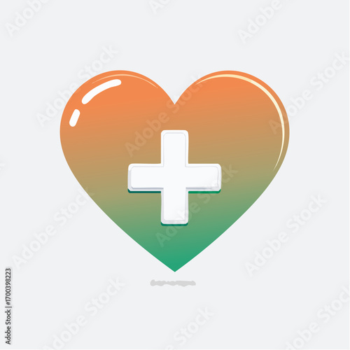 An illustration of a heart symbol with a medical cross, with a colorful gradient background