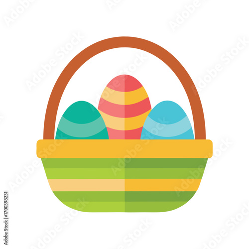 Easter Basket with Three Striped Eggs Keywords: easter basket, eggs, easter eggs, striped
