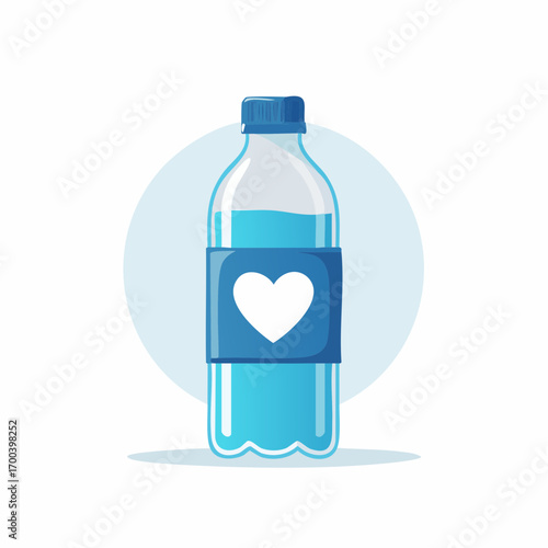 An Illustrative Depiction of a Water Bottle Adorned with a Heart Symbol, Clean Design