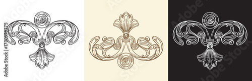 Hand drawing retro baroque design element vector bundle