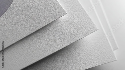 Corporate business card design isolated on white background, paper texture with foil debossing details, minimalist