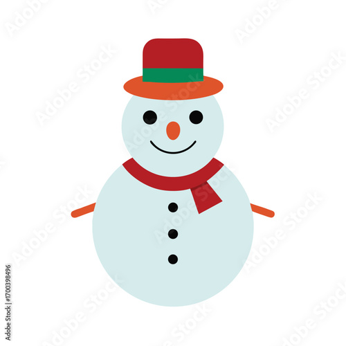 Cartoon Snowman with Red Hat and Scarf winter character