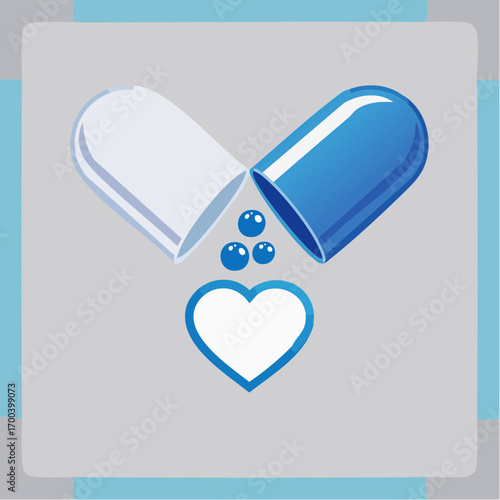 Artistic representation of a pharmaceutical concept involving medicine and heart wellness