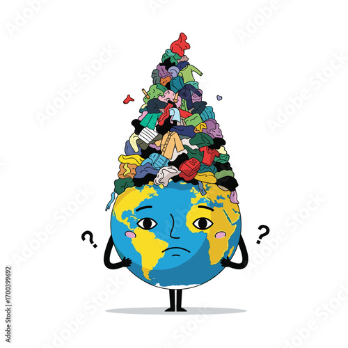 Planet earth drowning in pile of discarded clothing global waste crisis