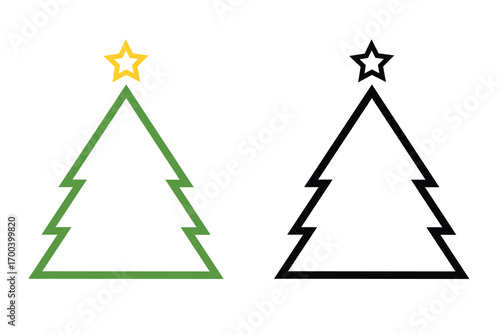 Vector Christmas tree. Outline Style Design of Cypress Tree Isolated on White Background Christmas Design Element. Christmas and New Year Holidays Symbol. Colored and Black Silhouette Design Elements.