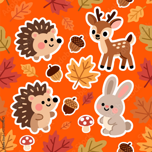 Seamless vector pattern of cute cartoon forest animals