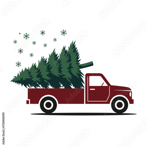 Vintage truck delivering christmas tree