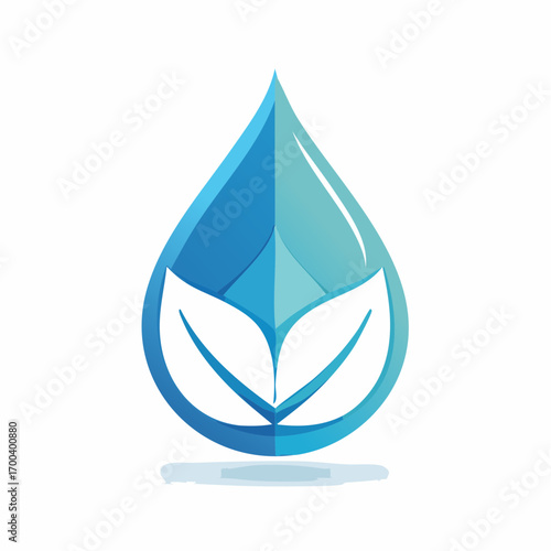 Conceptual Illustration of Water Drop Incorporating Leaves Design Representing Nature