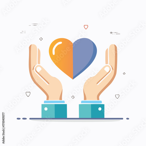 Conceptual illustration representing care, support, and unity with a stylized heart in hands