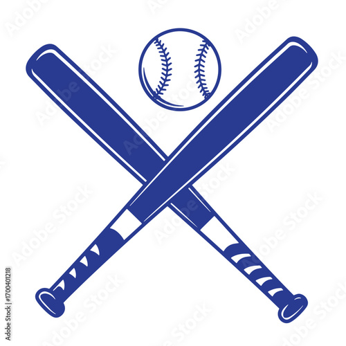Baseball icon featuring crossed bats and a detailed baseball design in blue and white
