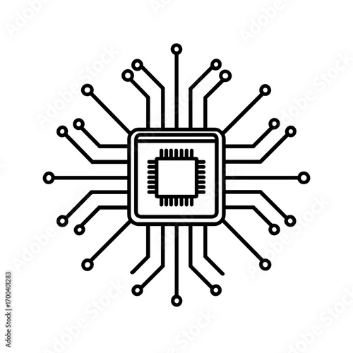 Vector illustration of a microchip with internal processor and circuit lines
