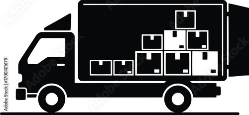 Delivery truck filled with moving boxes transporting goods logistics service transparent background