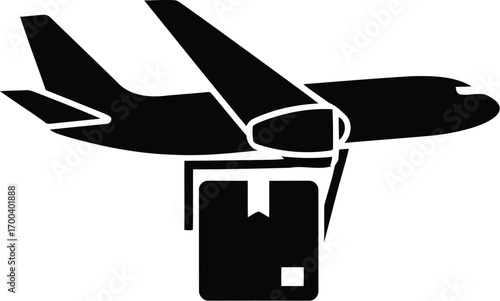 Modern airplane delivering cargo box symbolizing fast global shipping and logistics services transparent background