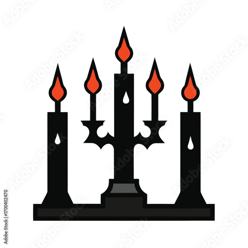 Gothic Candelabra with Five Black Candles and Dripping Wax