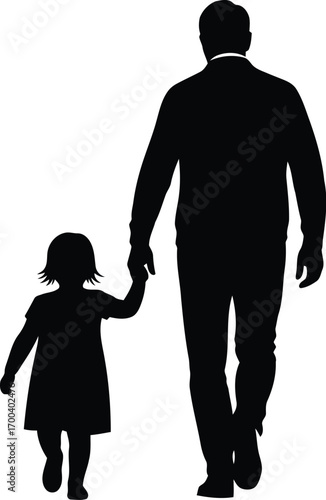 Silhouette of father and daughter walking hand in hand together celebrating family bond transparent background