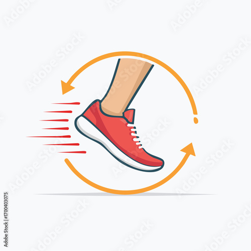 Dynamic visual of a running shoe within a circular motion design with a modern color scheme