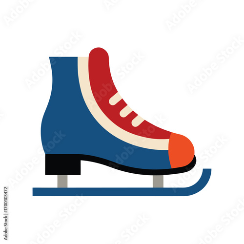 Colorful ice skate with blue, red, and orange details