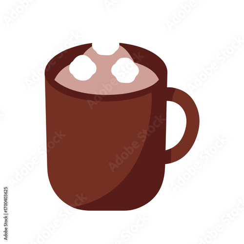 Brown mug filled with hot chocolate and marshmallows