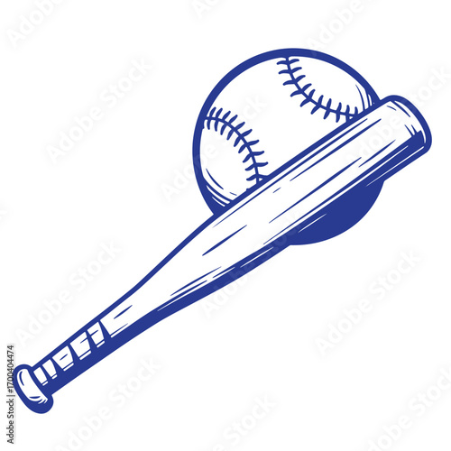 Classic baseball emblem featuring a baseball and bat in a clean and stylish monochrome design