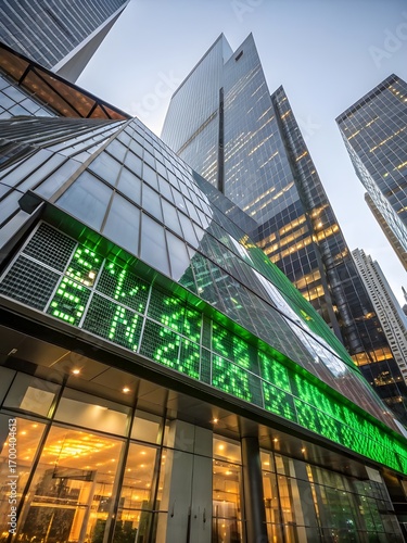 Futuristic Renewable Energy Stock Exchange Building with Solar Panels in 8K Photorealism