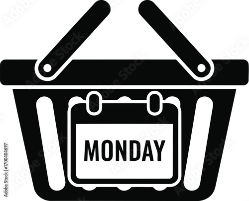 Shopping basket icon featuring 'monday' for e-commerce and retail day planning transparent background