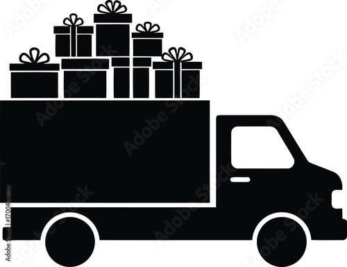Delivery truck filled with gift boxes ready for distribution services transparent background