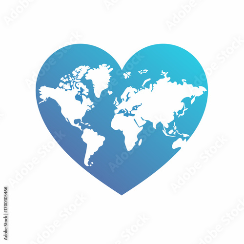Global Unity: World Map Embodied Within a Heart, Illustrating International Harmony
