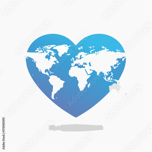 Globally-Minded Icon: A Heart-Shaped Emblem Displaying a World Map Representation
