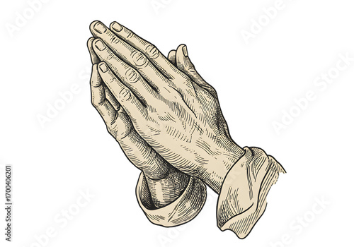 Illustration Of Hands In Prayer With Beige Tones On Transparent Background