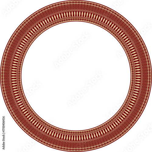 Classic Greek red and gold round ornament. Vector pattern, circle of ancient Hellenes. European border - ring.
