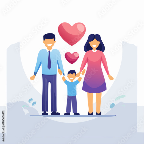 Illustrated depiction of a loving family with hearts symbolizing affection and unity