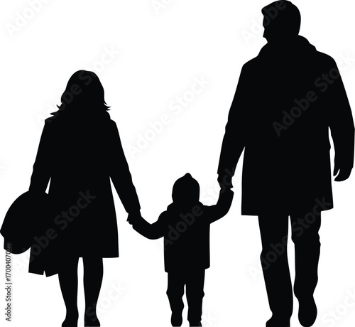 Silhouetted family holding hands walking together representing unity and love transparent background