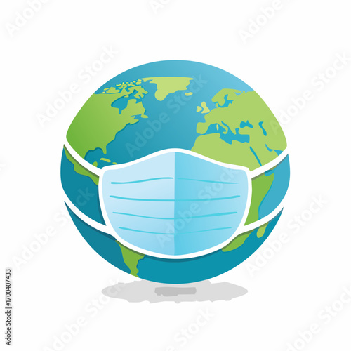 Illustration depicting the globe wearing a protective mask, symbolizing global health concerns