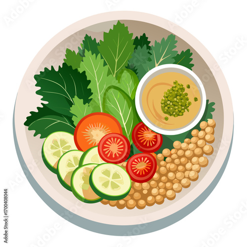Vegan Buddha Bowl with Quinoa Avocado and Chickpeas Vector illustration