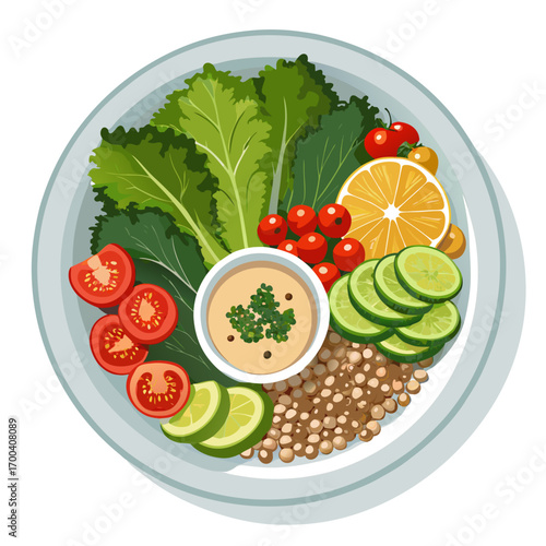 Vegan Buddha Bowl with Quinoa Avocado and Chickpeas Vector illustration