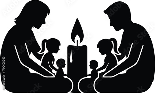 Family gathering around candlelight warm intimate scene silhouette art symbol transparent background