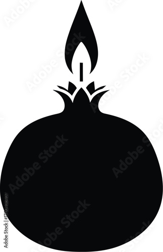 Silhouette of a pomegranate with a flame emerging symbolizing new beginnings and warmth transparent background