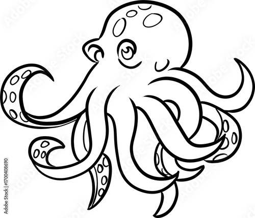 art line octopus cartoon vector illustration for coloring page