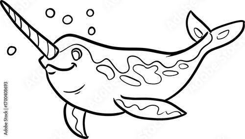 cartoon art line illustration vector of a Unicorn Dolphin for coloring pages
