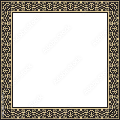 Vector square gold with black border, frame, Pompeii. Rectangle Neopolitan ornament. Art of Ancient Rome. Template for stained glass
