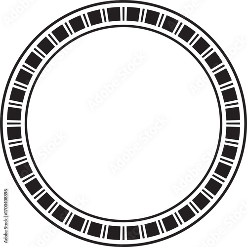 Vector black monochrome round Egyptian ornament. Circle, frame, ring of ancient Egypt.Pattern of lotus flowers and sun. Template for stained glass
