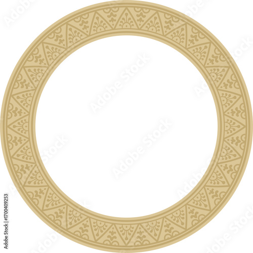 Vector round gold border, frame, Pompeii ring. Circle Neopolitan ornament. Art of Ancient Rome.
