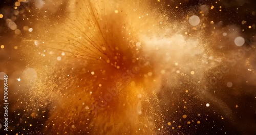 Pulsing amber core sparking golden particles streaming along filaments in dark void, creating halo