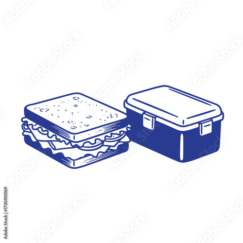 Illustration of a tasty sandwich and a lunchbox representing a simple lunch concept