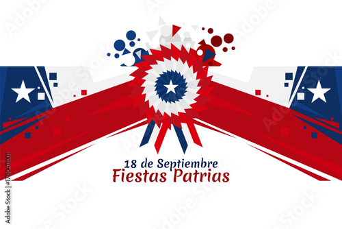 Translate: September 18, National holiday. Happy Independence day of Chile vector illustration. Suitable for greeting card, poster and banner.