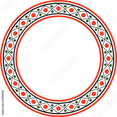 Vector round colored ancient Russian ornament. Slavic border, frame. Circle, ring. Painting of the royal chambers.
