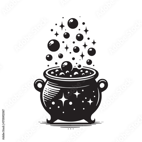 Black Cauldron with Bubbles Silhouette Vector Illustration design, Solid White Background