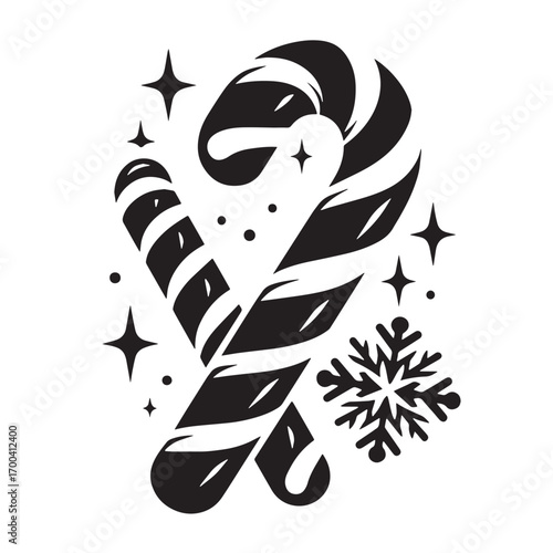 Black Candy Cane Silhouette Vector Illustration design, Solid White Background