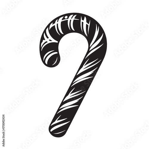 Black Candy Cane Silhouette Vector Illustration design, Solid White Background