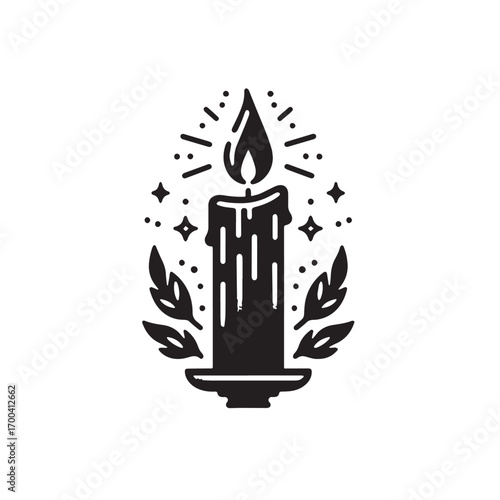 Black Candle Silhouette Vector Illustration design, Solid White Background